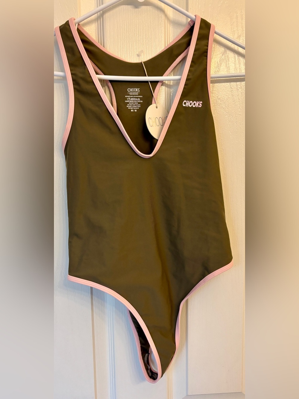 One Piece Swimsuit in Green & Pink 80’s Style ~ Women’s Medium ~ New with Tags